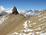 37 Final Part Of Trail To The Mesokanto La At The Point Rock Outcrop From The Final Tilicho Tal Lake Viewpoint 5275m With Dhaulagiri I Main, Dhaulagiri V, And Dhampus Peak Beyond 